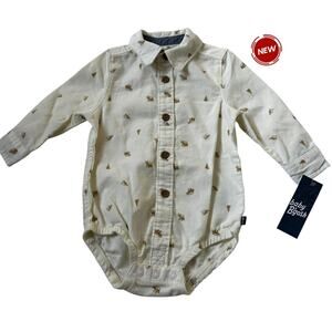 54-8 Baby B'gosh Cream Printed Corduroy One Piece Bodysuit Baby Boy Size 9 Mos